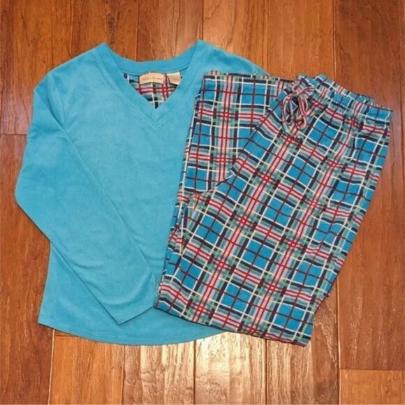 Other - Teal Plaid Fleece Pajamas, Size Small